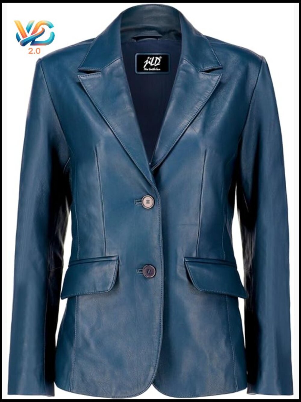 Lambskin Leather Blazer Jacket Women Classic Fit Long Sleeve 2-Button